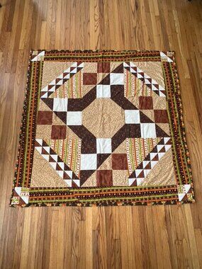 Handmade Fall Patchwork Quilt 64x64 Pumpkin Sunflower Autumn Throw